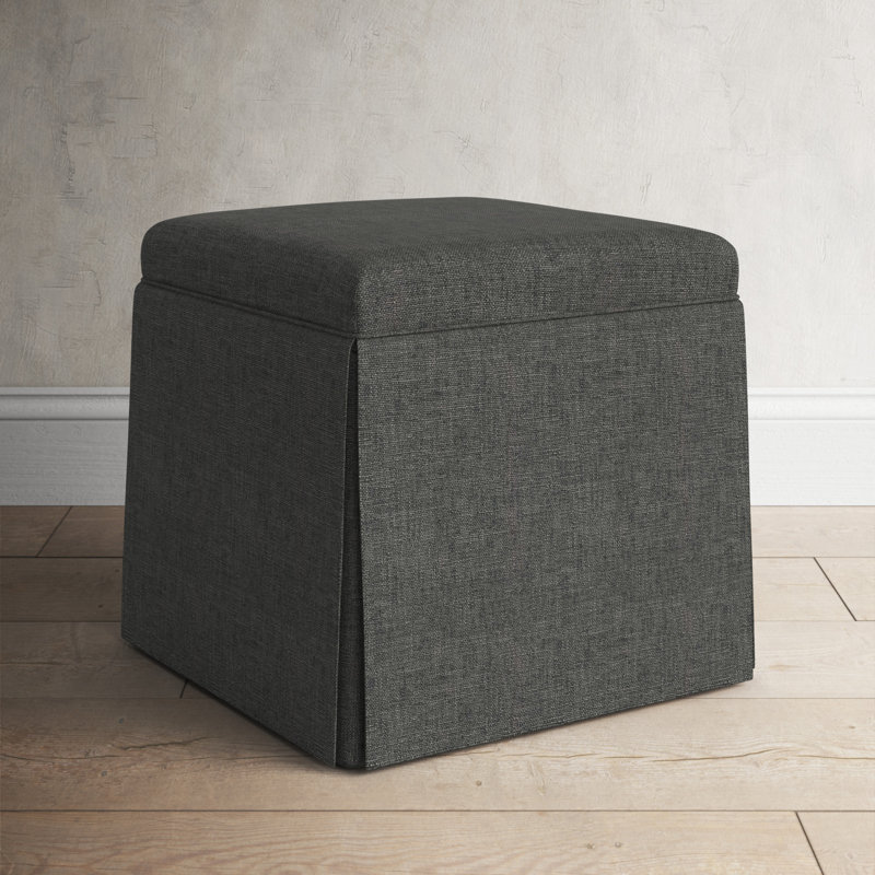 Bash Upholstered Storage Ottoman, Zuma Charcoal Textured Linen