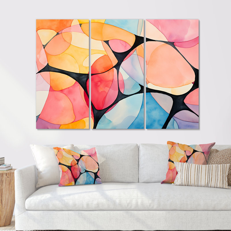 Carreaux de couleurs douces géométriques III - art mural géométrique, Toile tendue, H 40 po x l 61 po x P 1 po