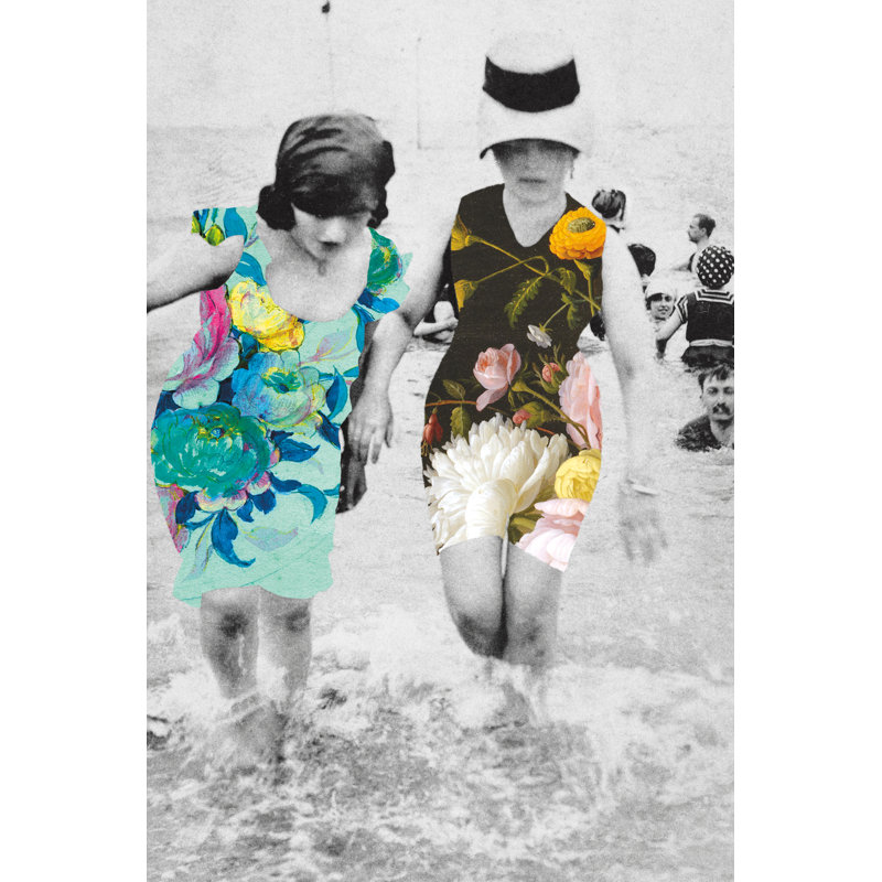 Beach Party Crop - Painting Print, 76 cm H x 51 cm W, Black Floater Framed