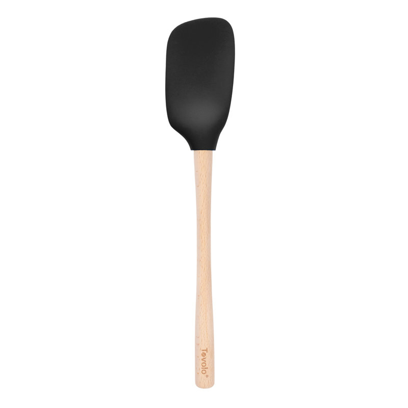 Tovolo Flex-Core Silicone Spoonula with Natural Wood Handle for Cooking and Baking, Black, Black