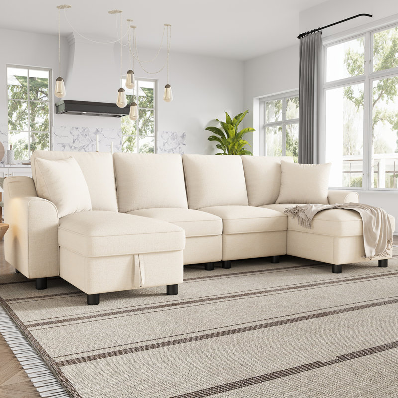4 Seater Chenille Sofa, Beige