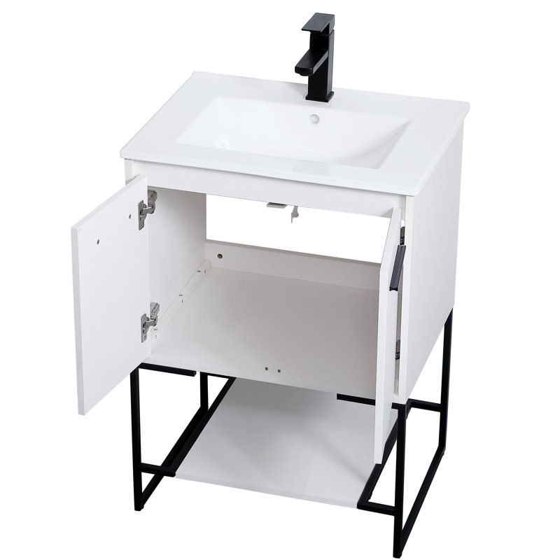 Gerard 24'' Single Bathroom Vanity with Porcelain Top, White