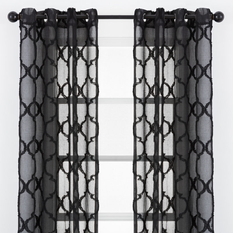 Ashat Solid Sheer Grommet Curtain Panels, Black, 52" W x 63" L