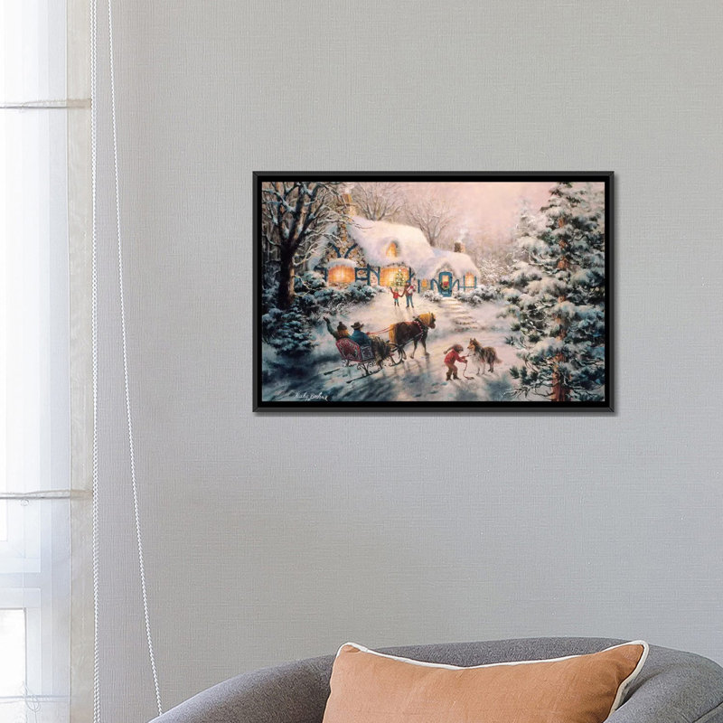 " Christmas Visit " by Nicky Boehme, 18" H x 26" W x 1.5" D, No Mat, Black Framed Canvas