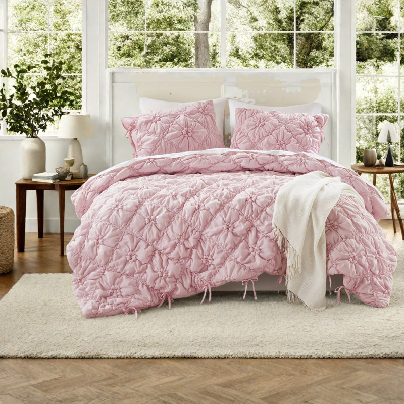 Ensemble de literie à motif floral rose en microfibre toutes saisons