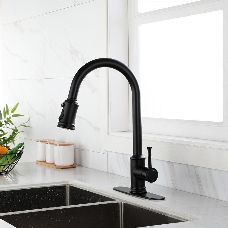 Matte Black Touch Kitchen Faucet With Pull Out , Single Lever For Easy Water Flow And Temperature Regulation, 360 Rotating High Spout, Corrosion Surface, Aerators Smooth Bubbly Stainless Steel Down