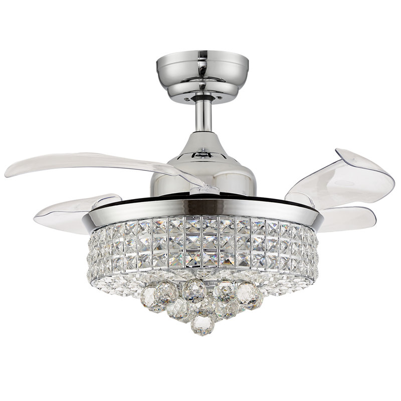 36" Chrome Crystal Ceiling Fan Chandelier with Remote Control