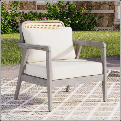 Fauteuil club d'extérieur en bois d'acacia avec coussin épais et imperméable, siège profond pour porche, jardin et balcon, capacité de poids de 400 lb