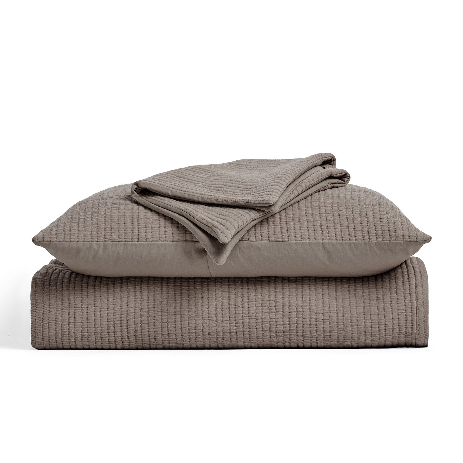 Cotton Gauze Coverlet Set, Queen Quilt + 2 Queen Shams, Mocha Brown