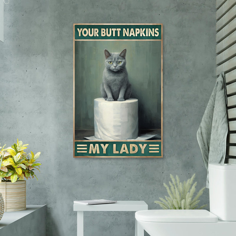 «Grey Cat Your Bout Napkins My Lady», reproduction d'art graphique sur toile tendue 1 pièce, H 36 po x l 24 po x P 1,25 po