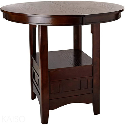 Casual Counter Height Kitchen Dining Table 18" Extendable Leaf Storage Pedestal Base