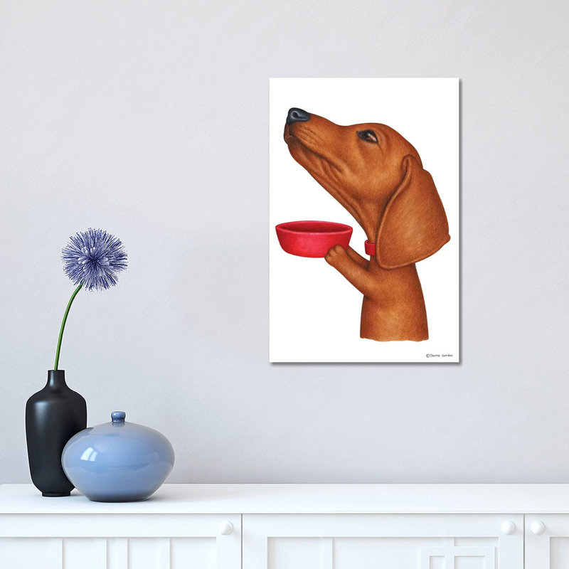 «Dachshund Fill the Bowl Veuillez» par Danny Gordon - impression d'art graphique, H 18 po x l 12 po x 1,5 po, Toile tendue