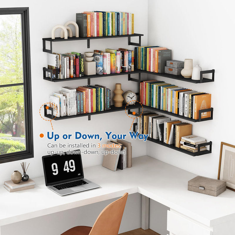 Floating Book Shelves for Wall Set of 3, Black