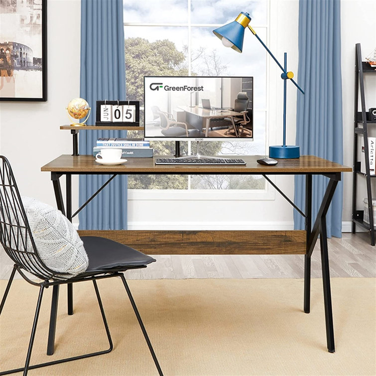 47.2 Rustic Wooden Natural & Black Office Desk with Drawers & Metal Legs