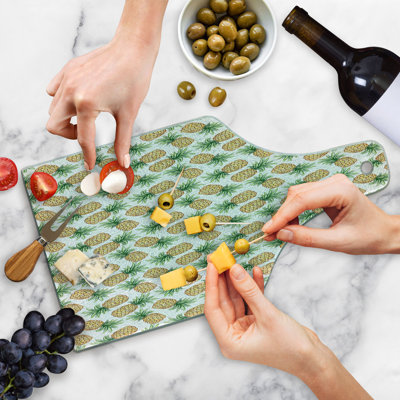 Ambesonne Pineapple Tempered Glass Cutting Board Tropical Pineapple Paint Emerald Mustard