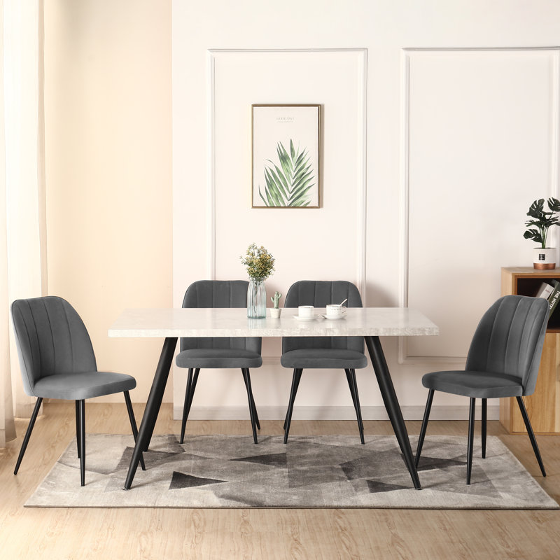 Tufted Velvet/Suede Upholstered Armless Dining Chair with Adjustable Feet, Grey