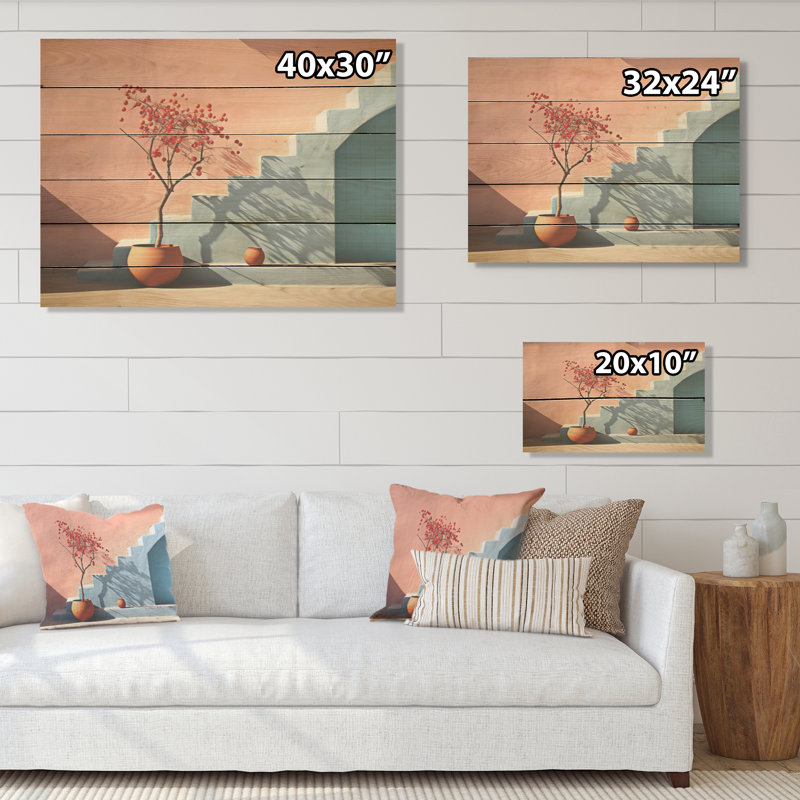 Bleu et pêche, minimalisme, formes harmonieuses - Art mural en bois minimalisme sur bois de pin naturel, H 10 po x l 20 po