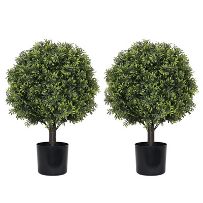Paquet de 2 arbres à buis artificiels en forme de topiaire artificielle de 21,6 pouces - arbustes réalistes en faux feuillage persistant pour le porche, le patio ou le vestibule
