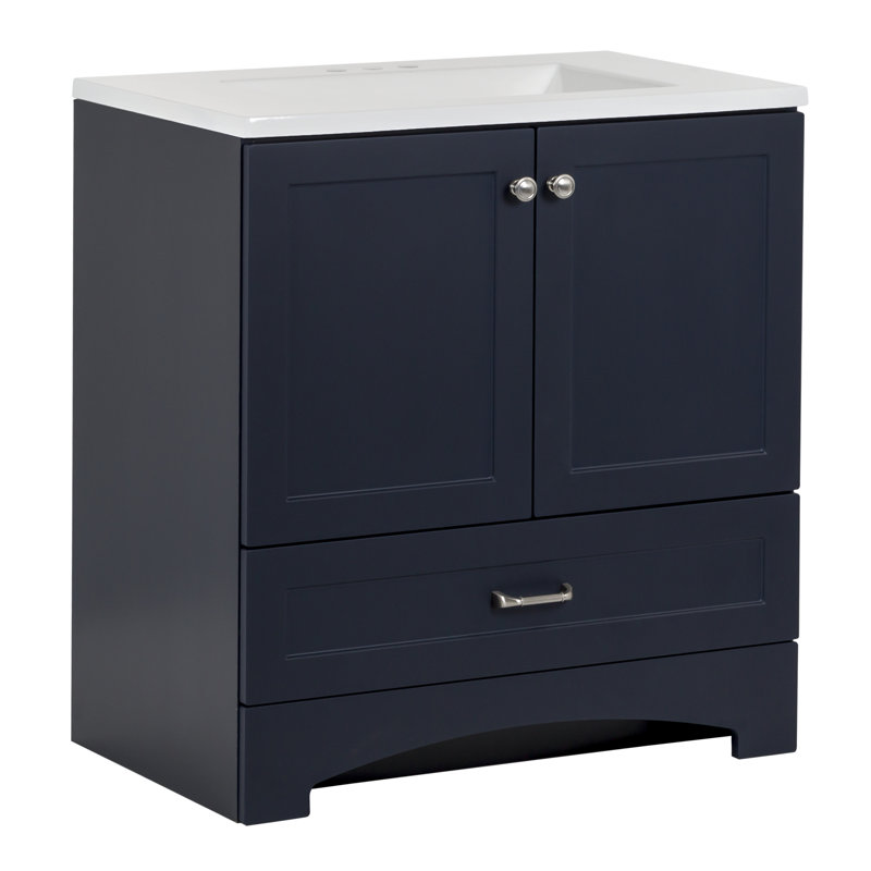 Emlyn 30" Single Bathroom Vanity with 2-Door Cabinet, Drawer, and Cultured Marble Vanity Top, Deep Blue