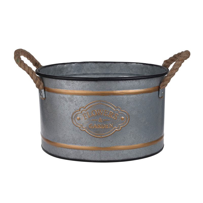 Pot décoratif de 3 po en métal galvanisé avec poignées en corde et garniture dorée, gris multicolore, dispositif de nidification peu encombrant, garniture de pots de 4,2 lb, multicolore, dimension progressive pour une efficacité