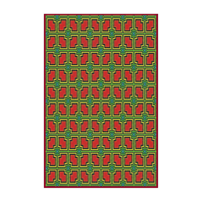 Tapis géométrique orange / vert, Rectangle 8 pi x 12 pi