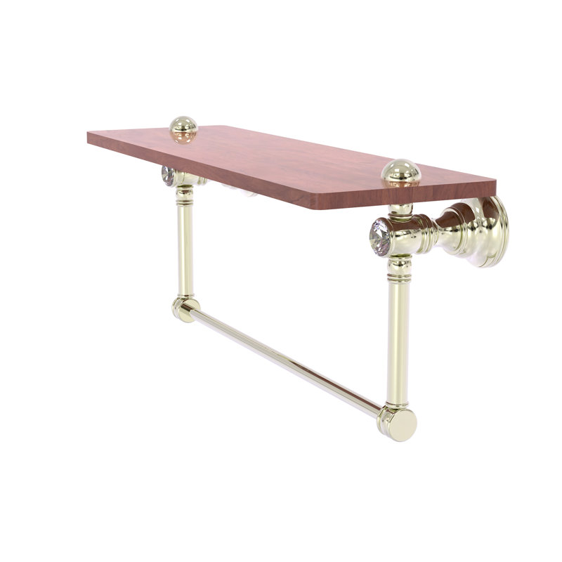 Freyja Ironwood Bracket Shelf with Towel Bar, 5.54" H x 16" W x 7" D, Polished Nickel