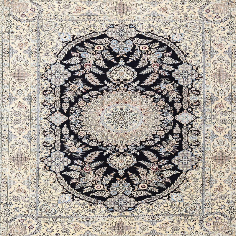 Tapis oriental noir / beige Yassin, Rond 5 pi