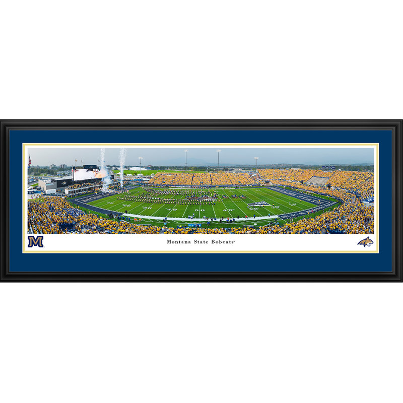 Montana State Bobcats Football - tapis double, cadre de luxe, H 18 po x l 44 po, Reproduction encadrée avec passe-partout