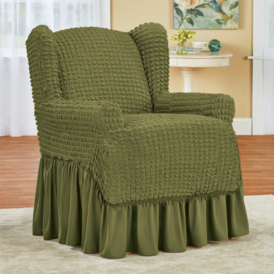Ruffled Box Cushion Wingback Slipcover