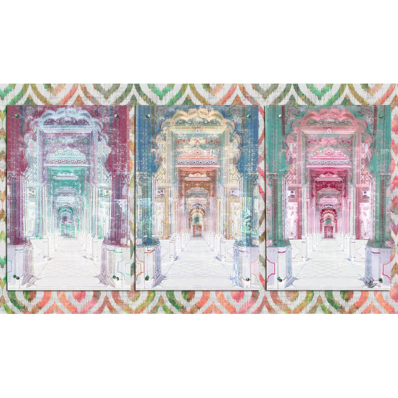 Palatial Jaipur, art mural en acrylique triptyque