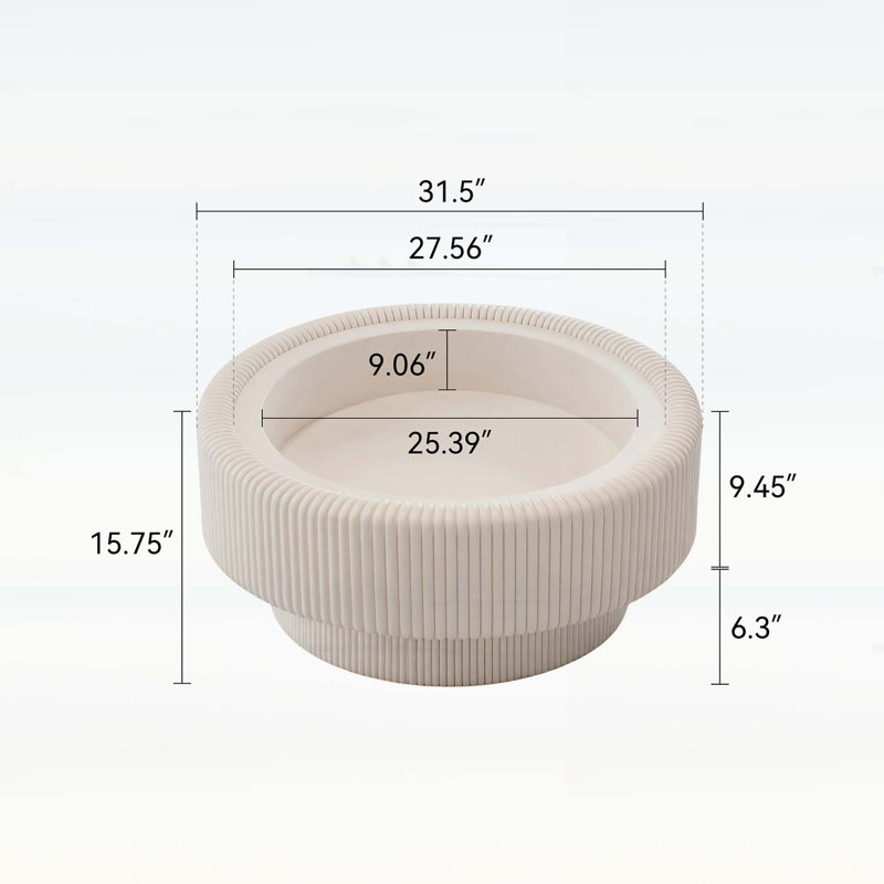 Table basse cannelée ronde avec rangement, Blanc