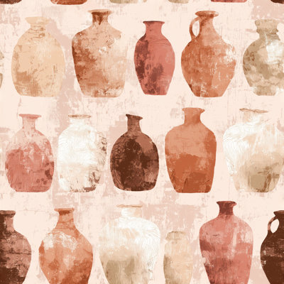 Terracotta Pottery Wallpaper Ceramic Vases Earthy Neutrals Removable Wall Decor
