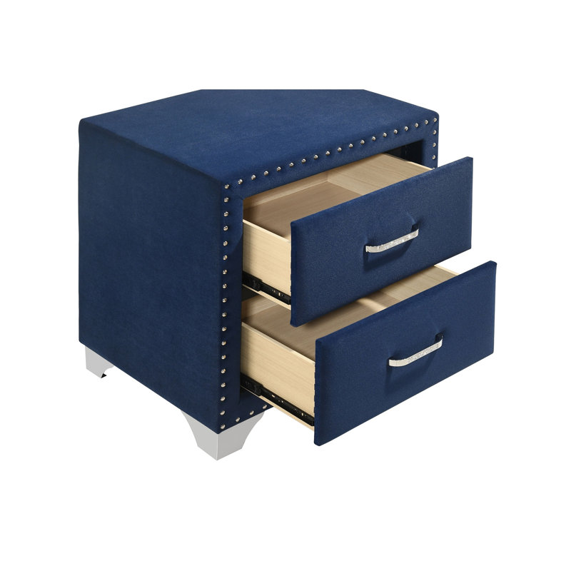 Ensemble de chambre à coucher 3 pièces Harmony Pacific Blue Eastern King avec lit à oreilles capitonné et tables de chevet assorties