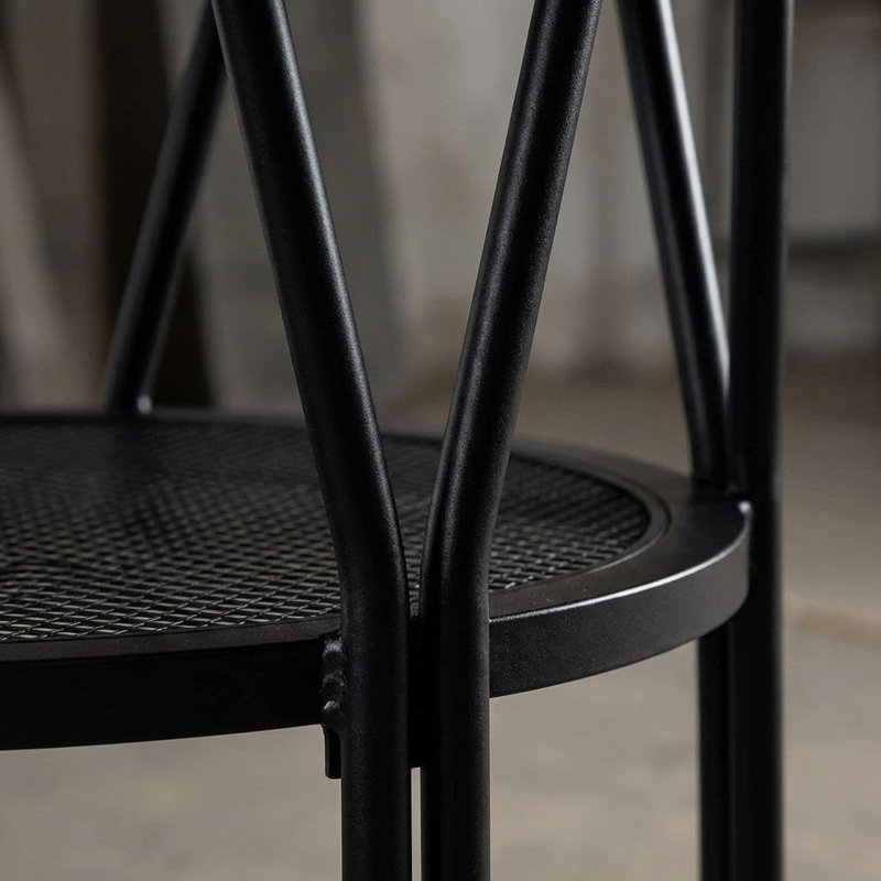 Table de salle à manger industrielle moderne, ronde de 119 cm (47 po), pour 4 à 6 personnes, gain de place grâce à sa tablette de rangement intégrée. Structure métallique robuste. Parfait pour la cuisine, la salle à manger, un appartement ou un bureau. Couleur : marron.