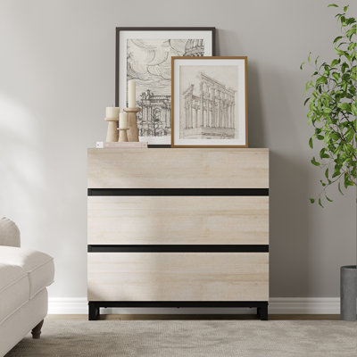 Commode 3 tiroirs moderne en bois avec base en métal - | Solution de rangement pour chambre à coucher, salon, couloir et entrée