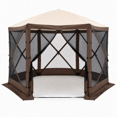 10x10FT Pop Up Gazebo Screen Tent, 6 Sided Camping Shelter Tent with Removable Privacy Wind Cloths & Mosquito Netting, Screen House for Camping, Backyard Parties