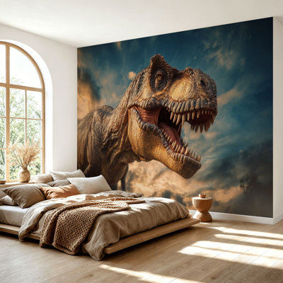 Wall Mural Peel and Stick Wallpaper Fierce Tyrannosaurus Rex Dinosaur Prehistoric Jungle Scene Self-Adhesive Removable Contact Paper Wall Decor for Living Room Bedroom 69"H x 96"W