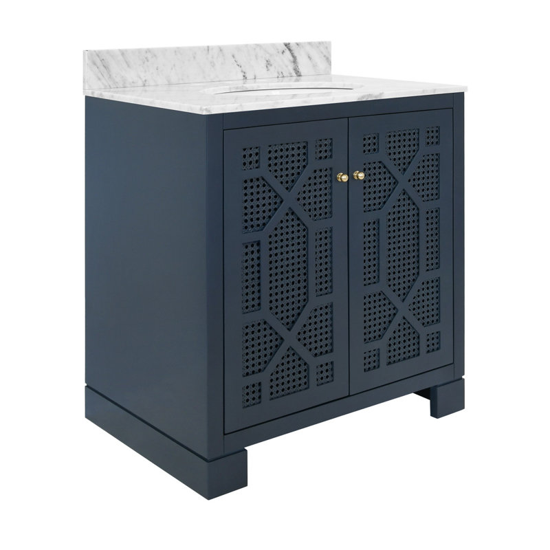 Schaffer 30.5'' Single Bathroom Vanity with Carrara Marble Top, Matte Navy