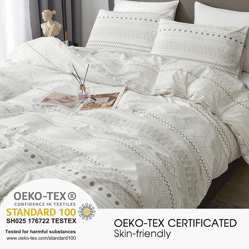 W-SJTGM Polyester Standard Geometric Duvet Cover, Queen Duvet Cover + 2 Standard Pillowcases
