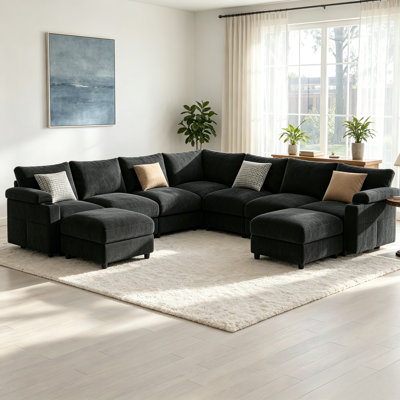 116'' Oversized Modular Sectional Sofa with Movable Ottoman,9-Seater U Shaped Modular Couches,Plush Chenille & Deep Seat