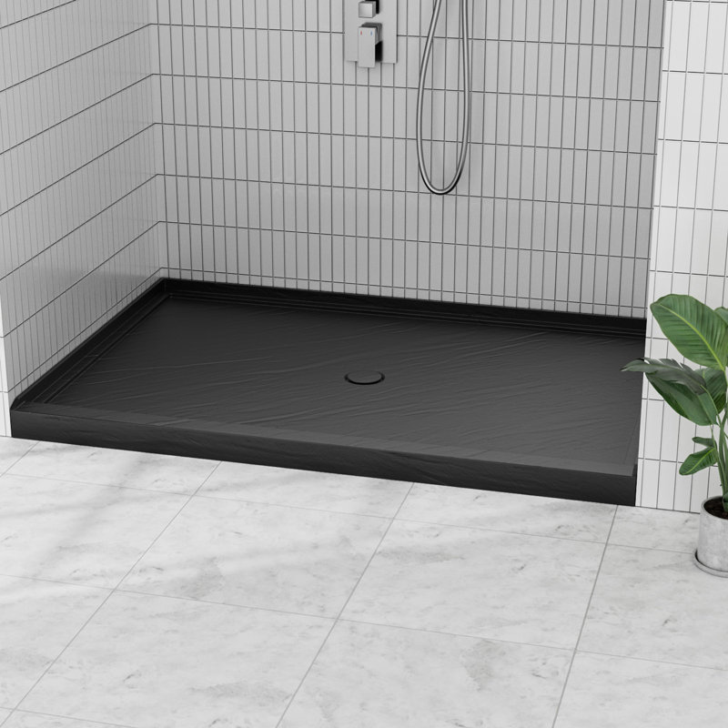 Base de douche en acrylique l 48 po x P 32 po, bac à douche à seuil simple en composite, bonde centrale antidérapante