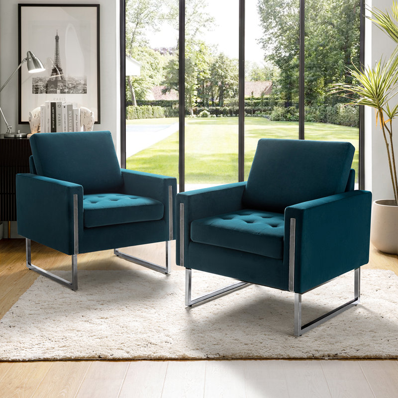 Amelianna 31.5" Wide Tufted Velvet Club Chair (Set of 2), Teal Velvet