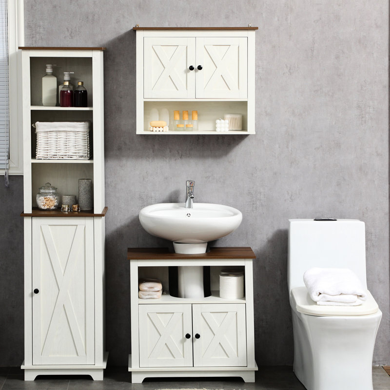 Armoire de salle de bain blanche sous le lavabo, rangement à double porte, concept d'économie d'espace
