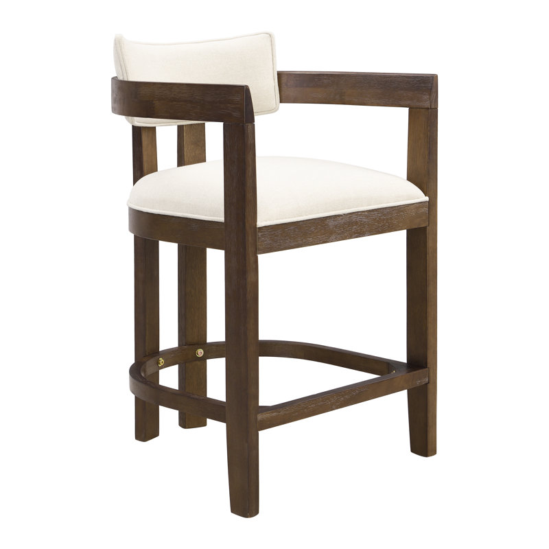 Tabourets de bar rembourrés 26 po Evesham, Siège en polyester beige / structure en noyer
