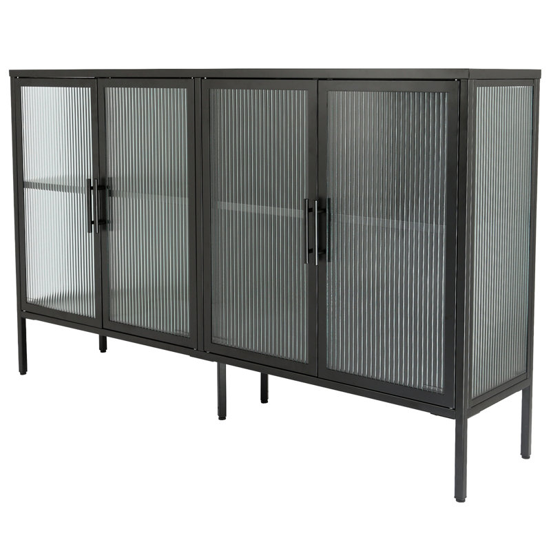 Buffet Imerio 59,17, table de buffet, armoire de salle à manger, crédence de bureau avec verre translucide