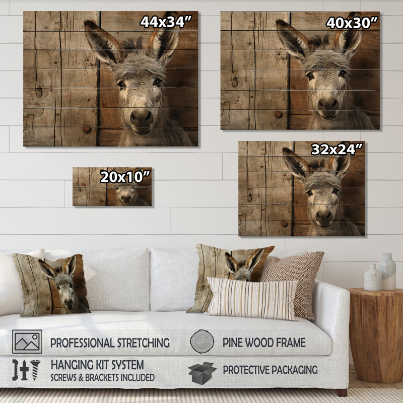 Portrait d'âne sur bois charmant - impression d'âne sur bois, H 10 po x l 20 po x P 0,78 po