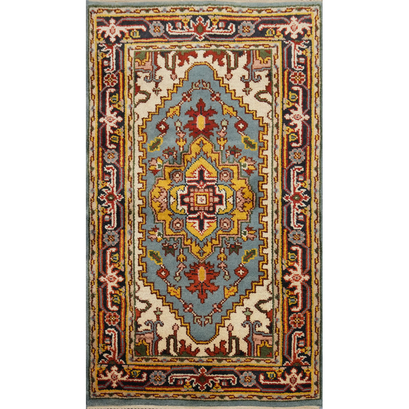 Tapis indien géométrique bleu clair clair 3 x 5