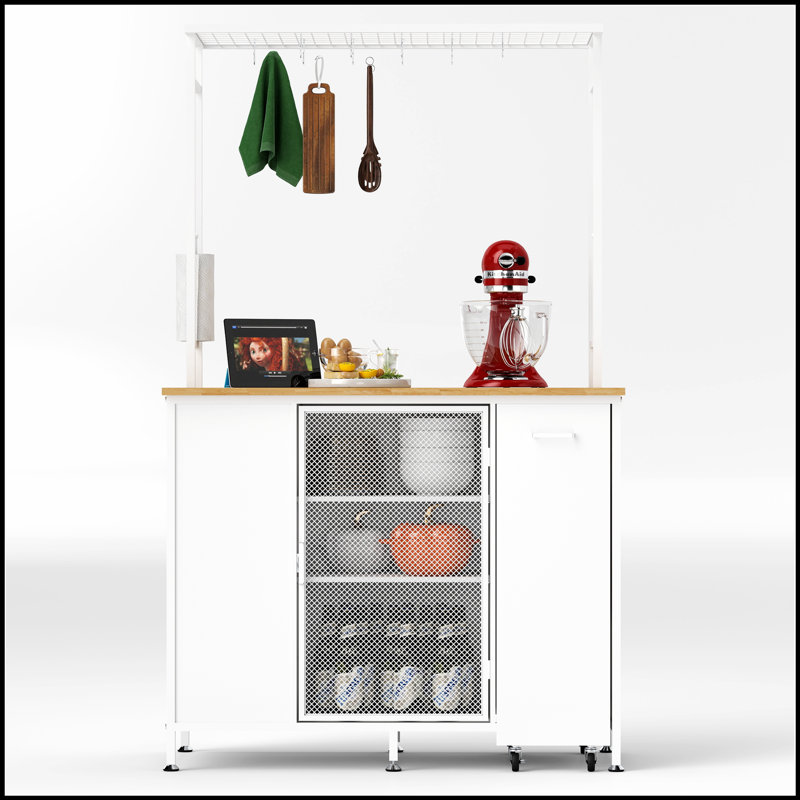 Îlot de cuisine polyvalent avec bar à déjeuner pliable, grand espace de rangement et comptoir durable pour les petites cuisines