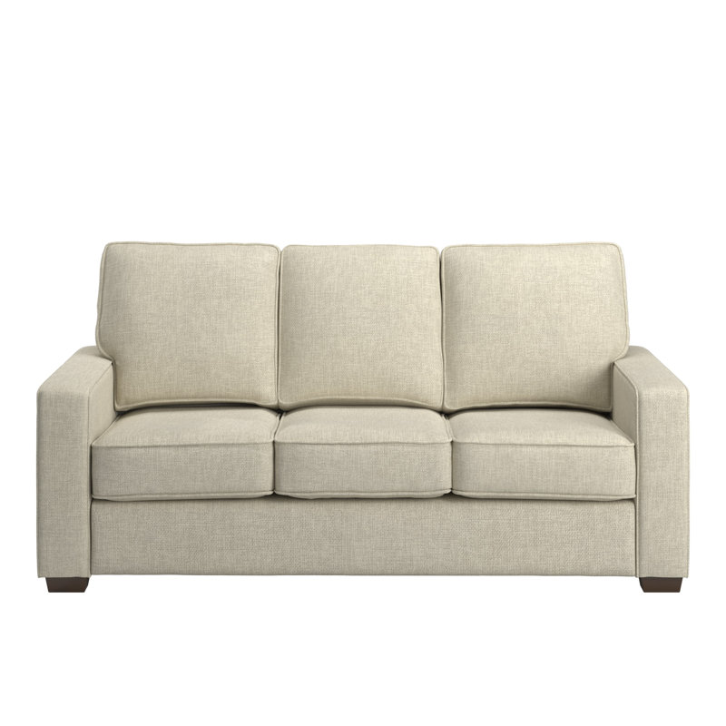Beaulah Modern Fabric Upholstered Square Arm Sofa, Beige Woven