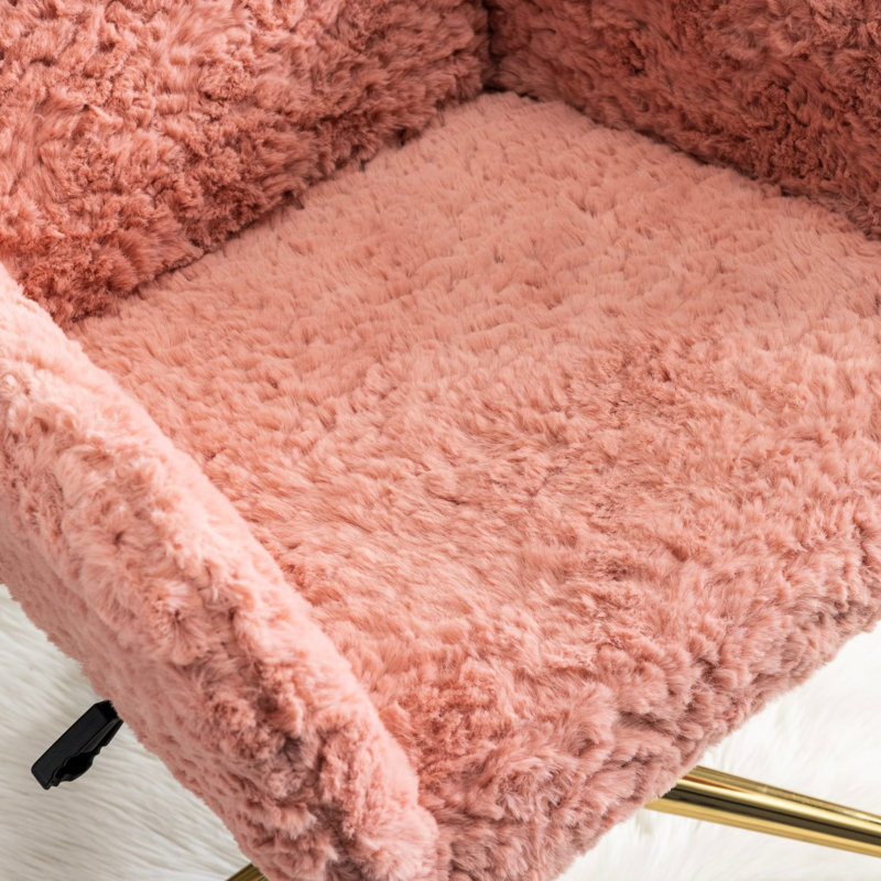Chaise de bureau rose avec base en métal doré, construction robuste pour étudier la chaise de base, rose, large
